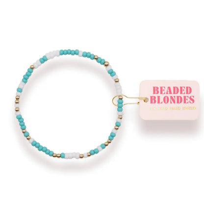 Turquoise & White Sprinkle Bracelet by Beaded Blondes