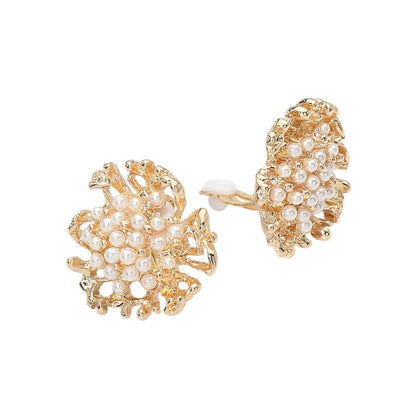 Pearl Cluster Floral Clip On Earrings