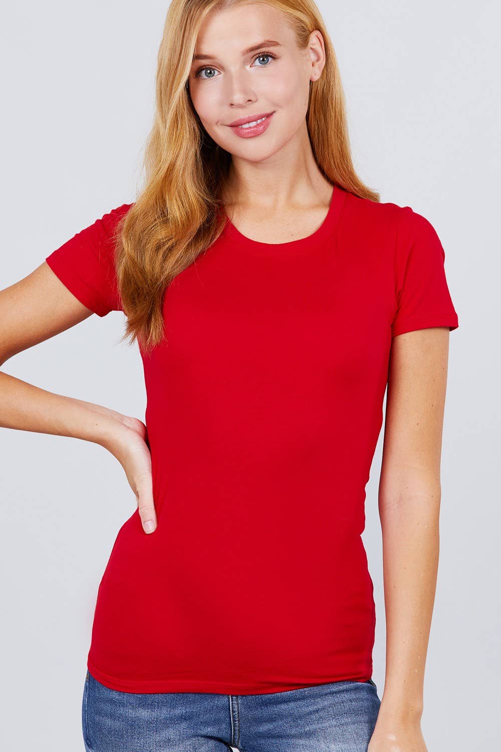 `.FITTED SHORT SLEEVE CREW NECK COTTON JERSEY TOP