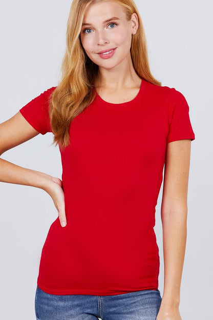 `.FITTED SHORT SLEEVE CREW NECK COTTON JERSEY TOP
