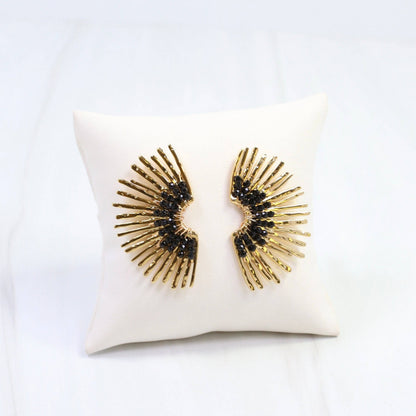 Heather Fan Post Earring- Black& Gold- by Caroline Hill