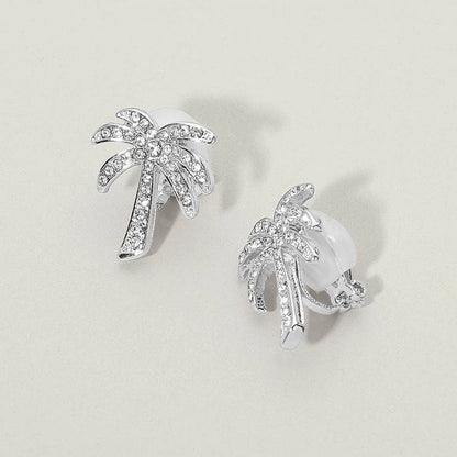 Rhinestone Pave Palm Tree Clip On Earrings