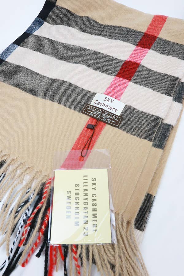 Wool Plaid Cashmere Scarf With Tassel