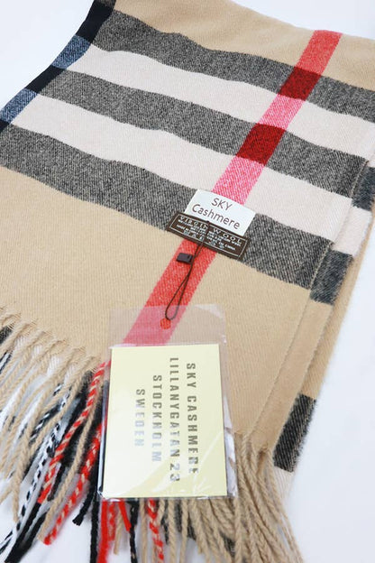 Wool Plaid Cashmere Scarf With Tassel