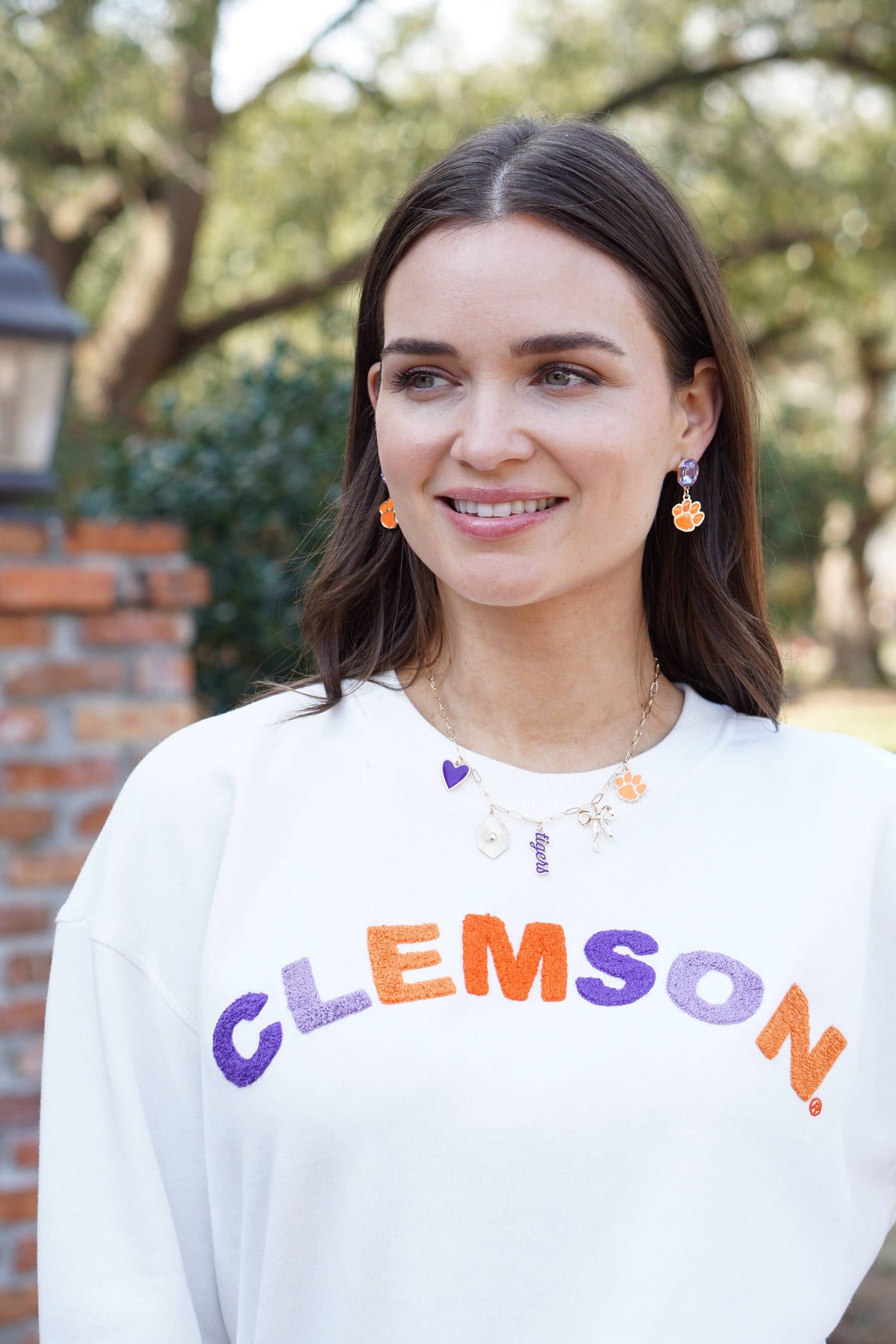 Clemson Tigers Rhinestone Enamel Logo Earrings in Shiny Gold