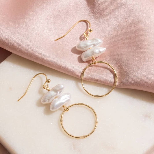 Stacked Keshi Pearl And Hammered Ring Earrings