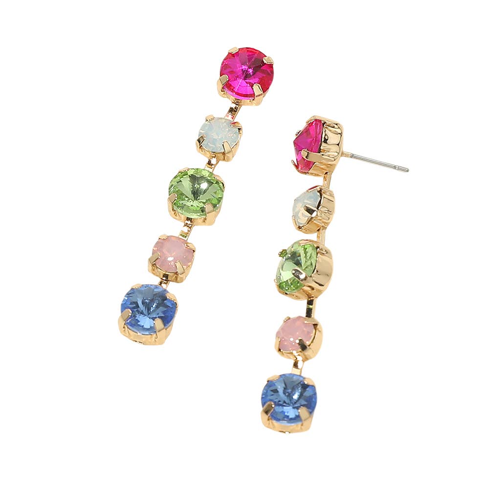 Round Stone Cluster Link Drop Earrings- Gold Dipped