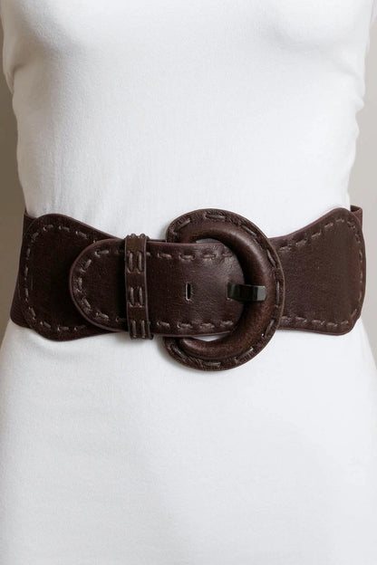 Distressed Wide Stitch Elastic Belt - Western Chic Style