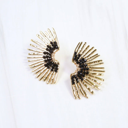 Heather Fan Post Earring- Black& Gold- by Caroline Hill