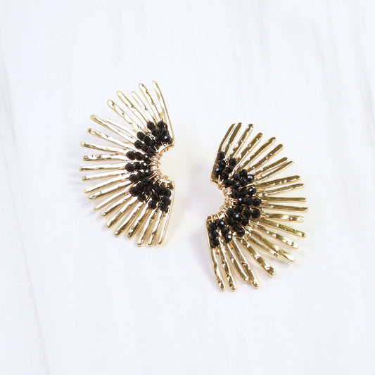 Heather Fan Post Earring- Black& Gold- by Caroline Hill