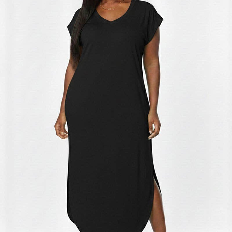 Plus Size Hidden Pocket Batwing Sleeve V Neck Maxi