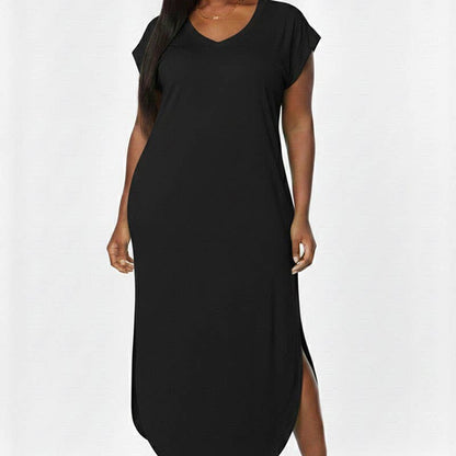 Plus Size Hidden Pocket Batwing Sleeve V Neck Maxi