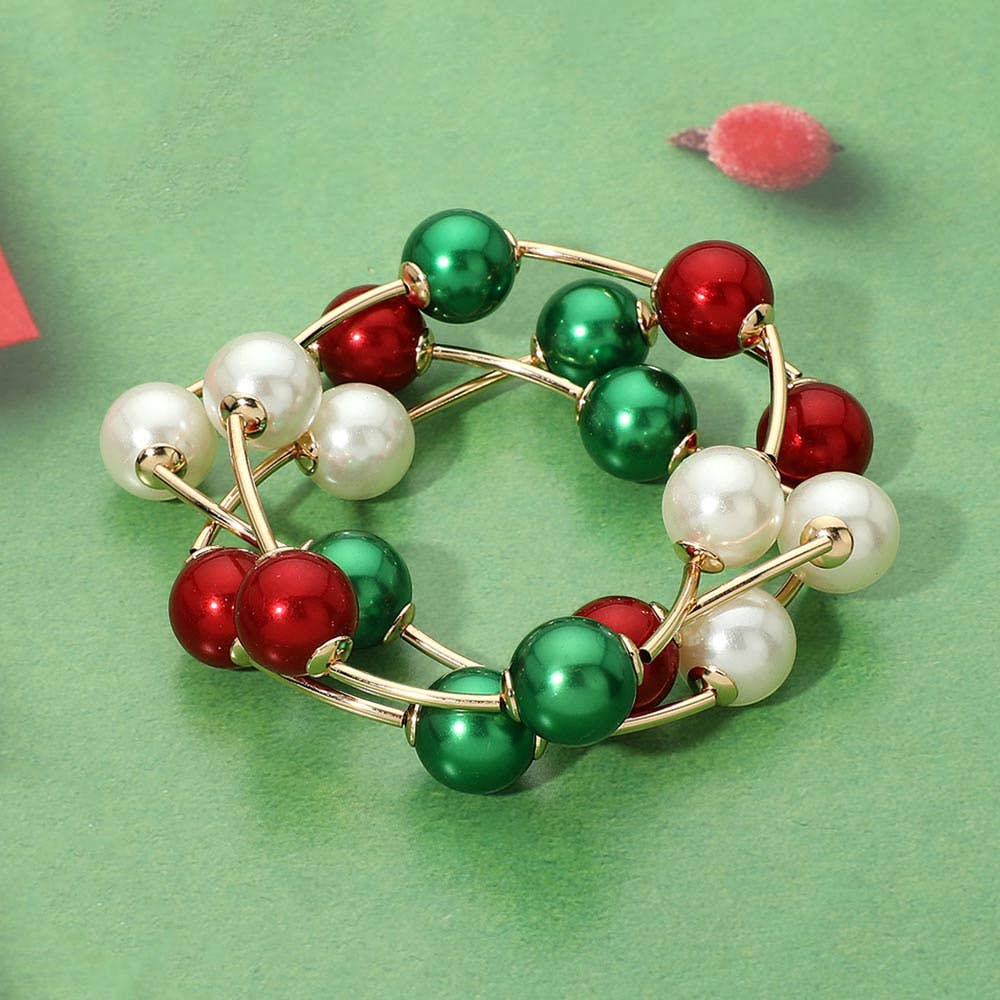 3PCS - Christmas Pearl Ball and Bar Beaded Stretch Multi Layered Bracelets