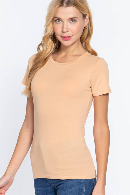 `.FITTED SHORT SLEEVE CREW NECK COTTON JERSEY TOP