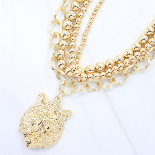 Bree Beaded Layered Necklace Tiger Gold by Caroline Hill