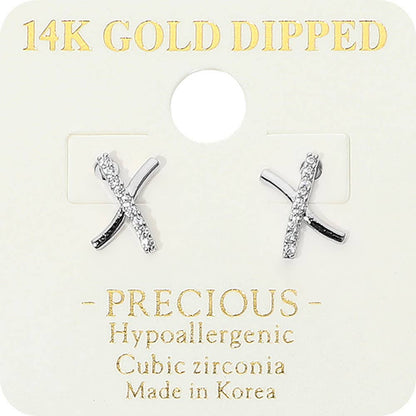 14K Gold Dipped Hypoallergenic CZ Pave X Stud Earrings