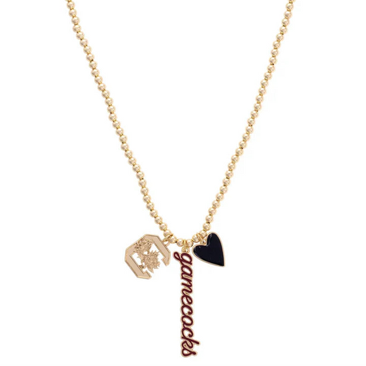 South Carolina Gamecocks Ball Bead Charm Necklace in Shiny Gold