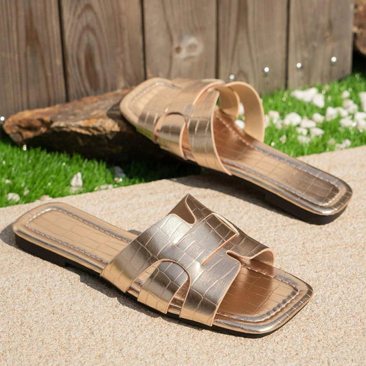 Metallic Crocodile Flats