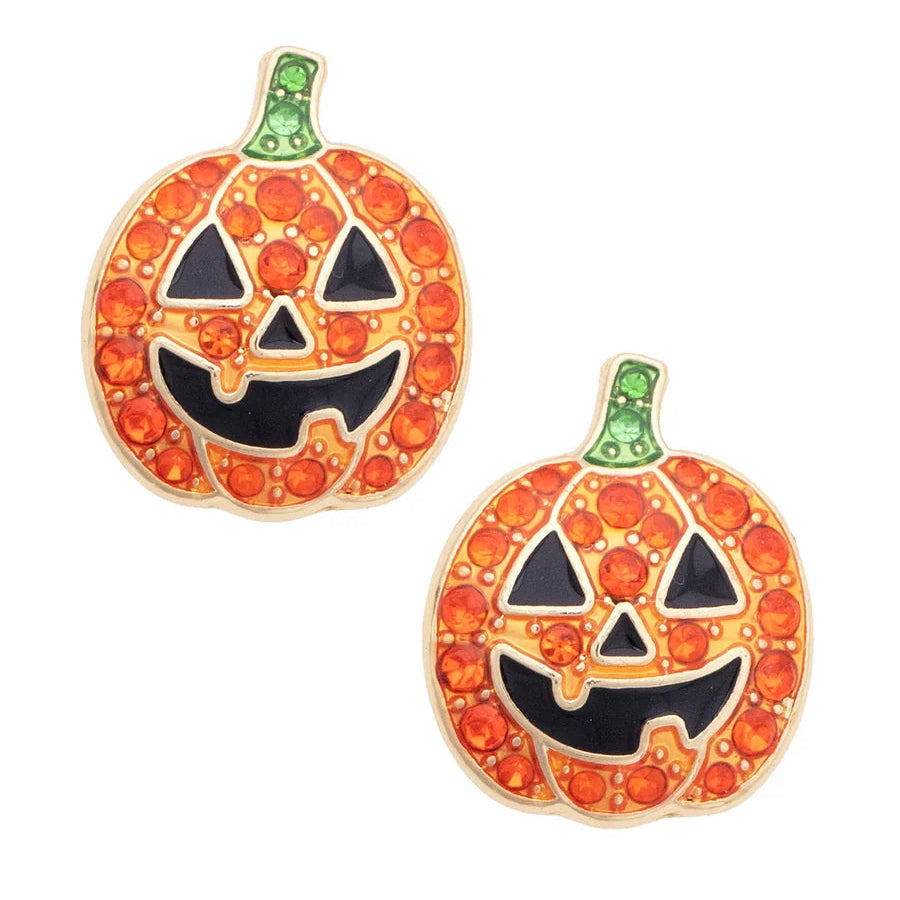 Happy Pavé Pumpkin Stud Earrings by Canvas Style