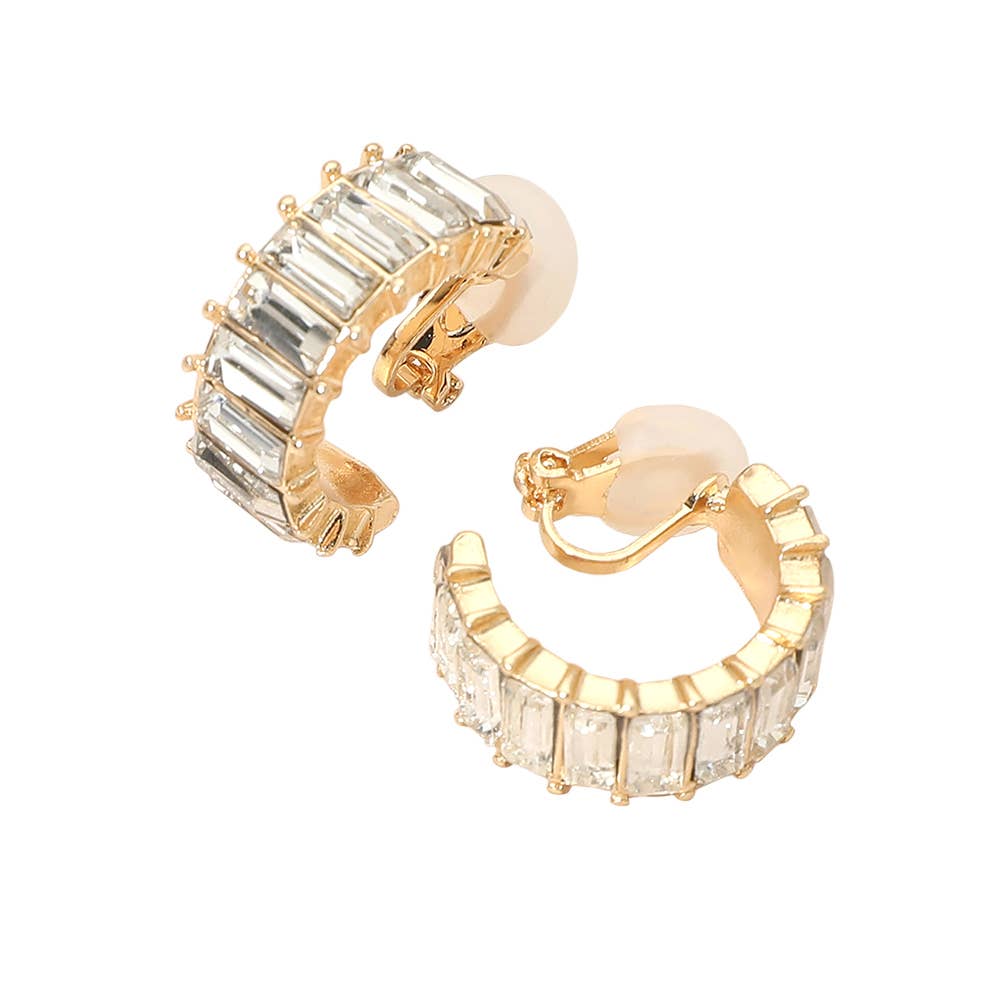 Baguette Cut Around Hoop Clip On Earrings