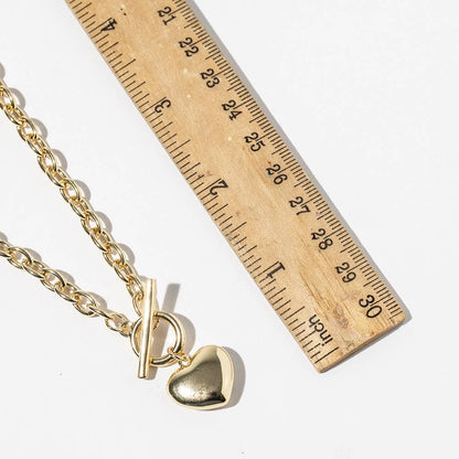 Gold Dipped Chunky Chain Puffy Heart Toggle Pendant Necklace