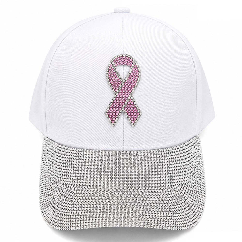 Pink Ribbon Bling- Studded Baseball Cap