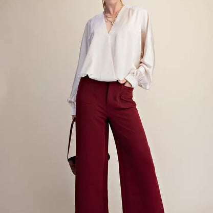 V-Neck Wrap Long Sleeve Blouse by Glam