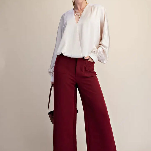 V-Neck Wrap Long Sleeve Blouse by Glam