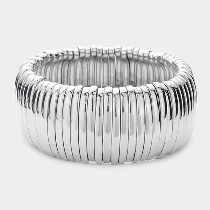 Wide Ribbed Metal Bar Stretch Bracelet