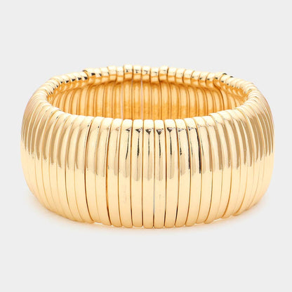 Wide Ribbed Metal Bar Stretch Bracelet