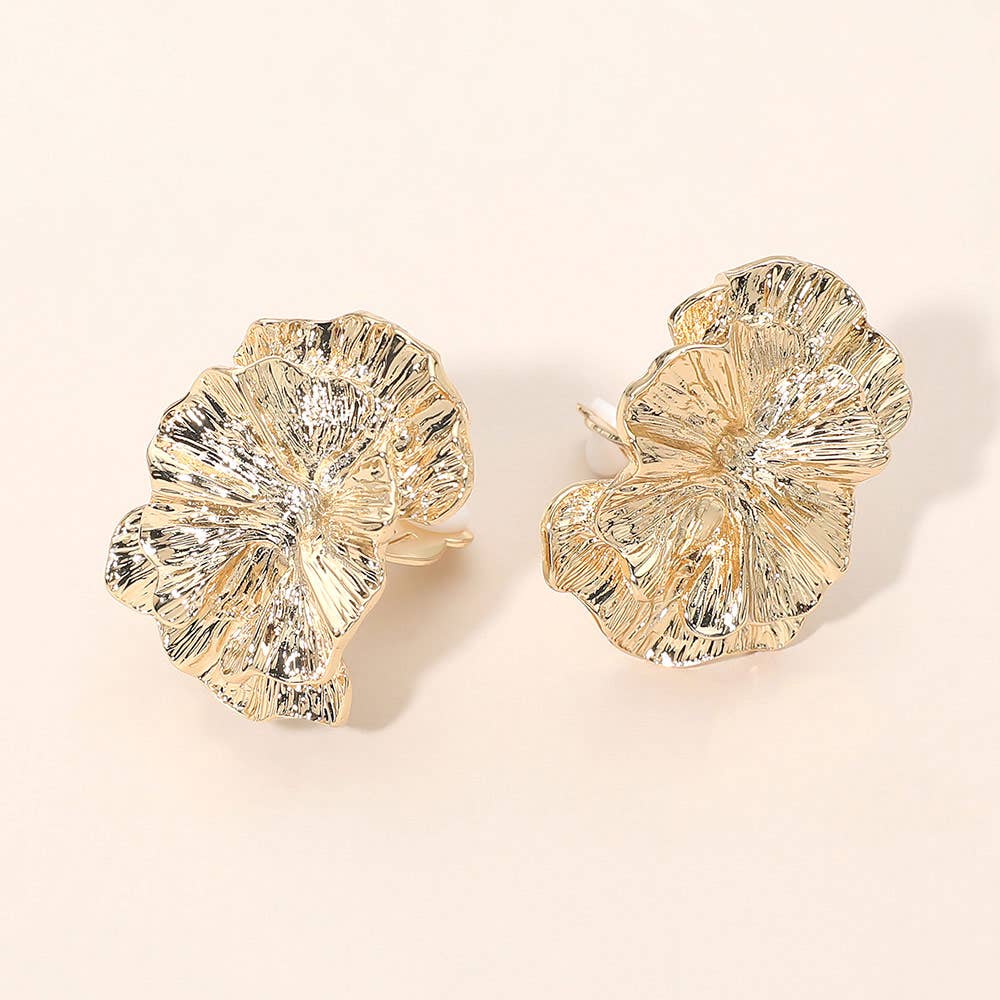 Textured Metal Floral Clip On Earrings