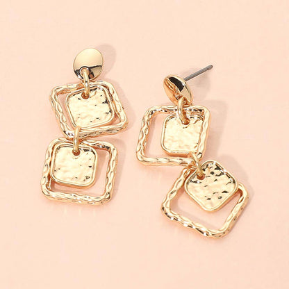 Hammered Square Link Drop Earrings