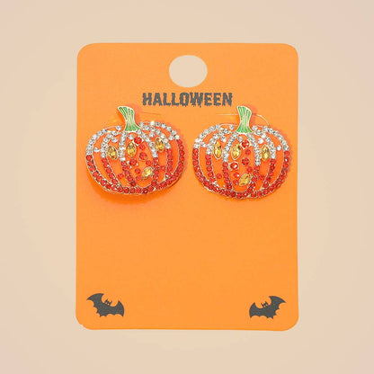Bling Studded Halloween Pumpkin Earrings