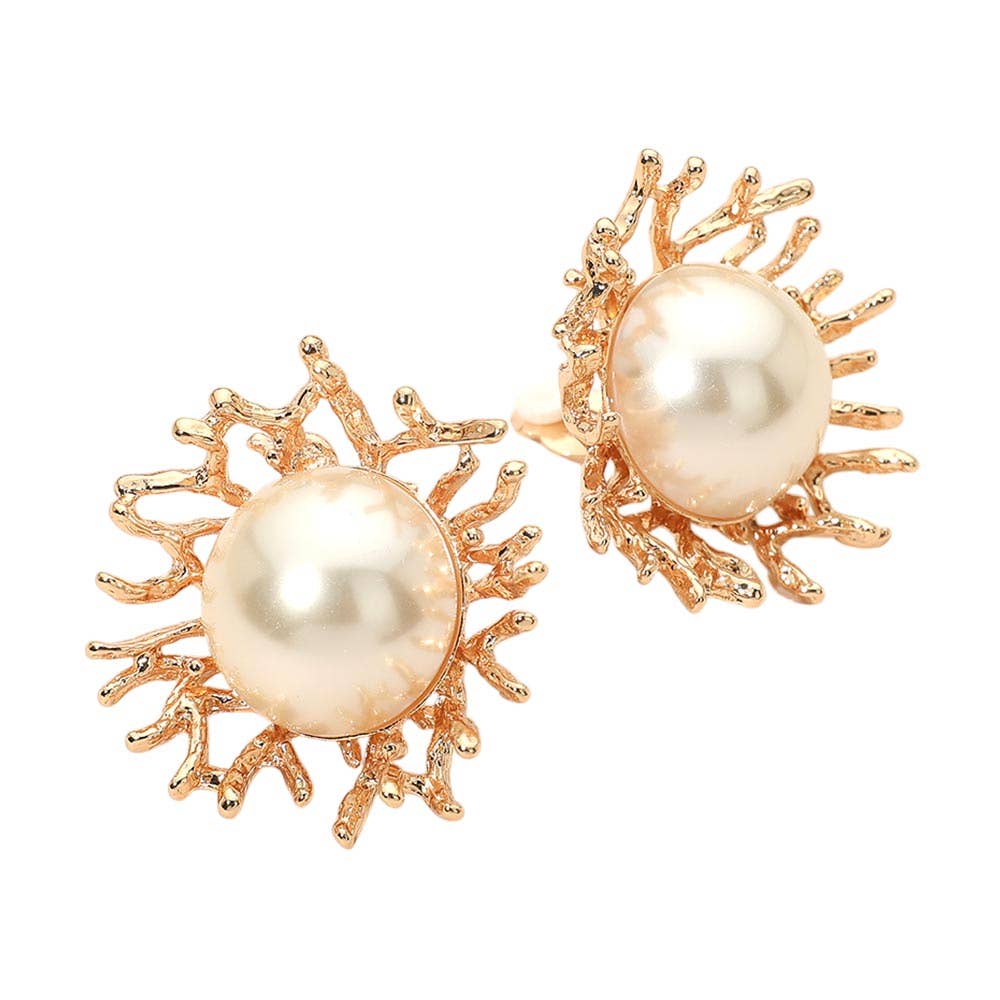 Pearl Coral Clip On Earrings