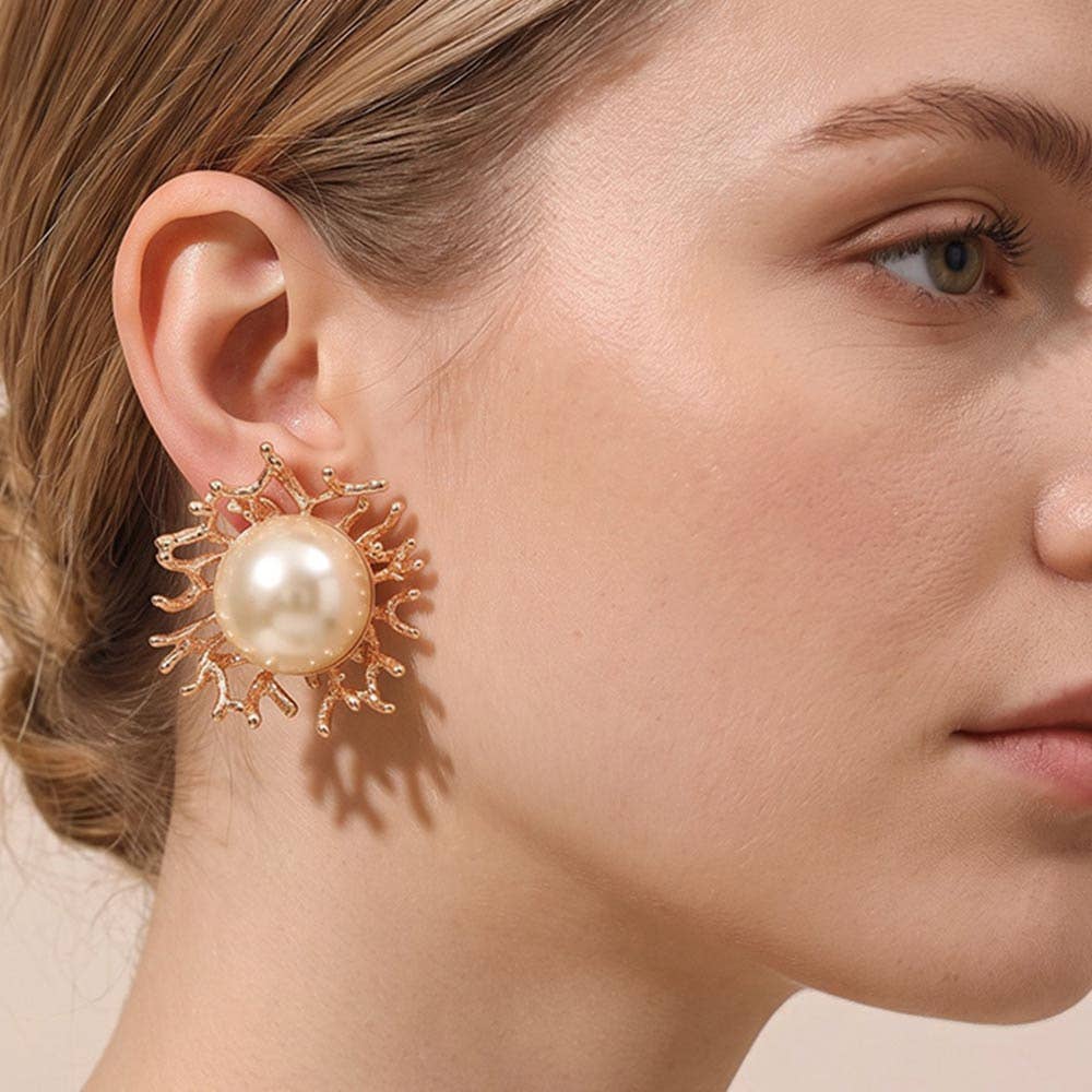 Pearl Coral Clip On Earrings