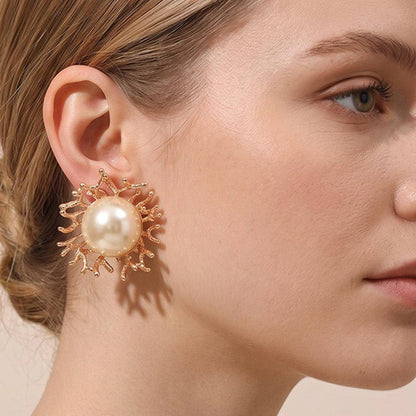 Pearl Coral Clip On Earrings