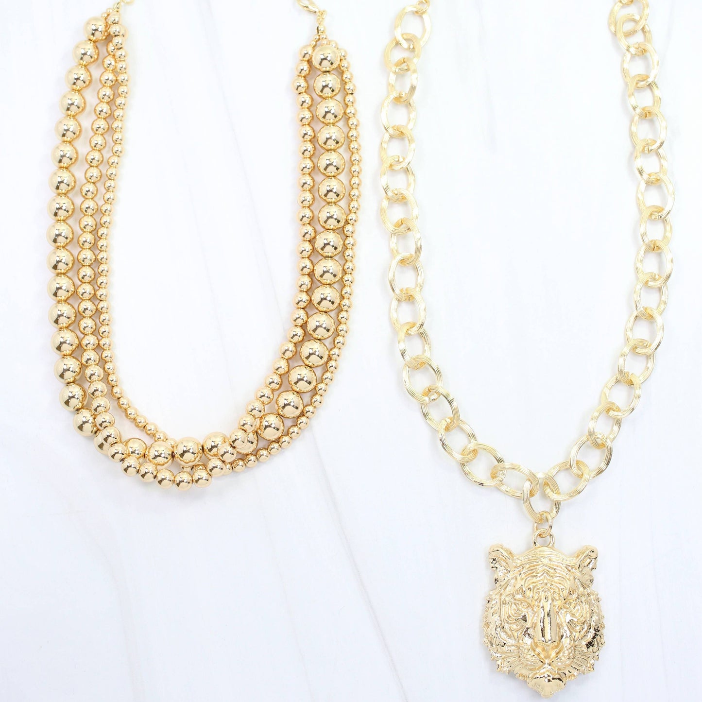 Bree Beaded Layered Necklace Tiger Gold by Caroline Hill