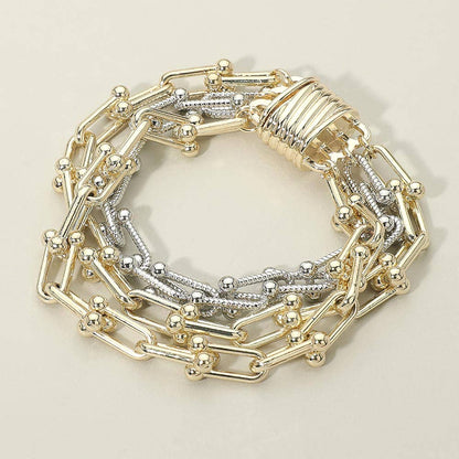 Two Tone Layered Chain Link Magnetic Bracelet