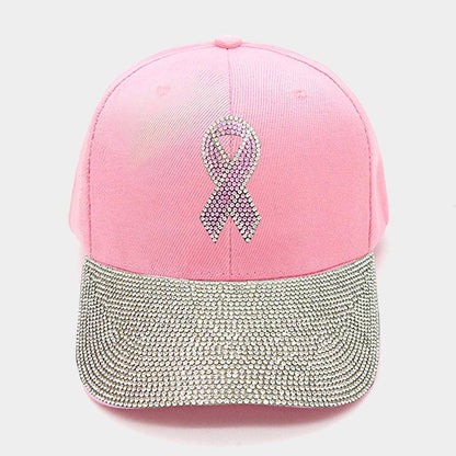 Pink Ribbon Bling- Studded Baseball Cap