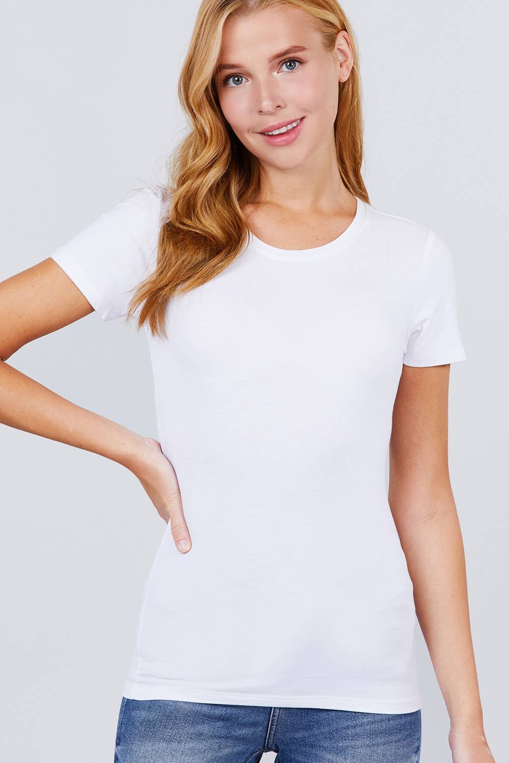`.FITTED SHORT SLEEVE CREW NECK COTTON JERSEY TOP