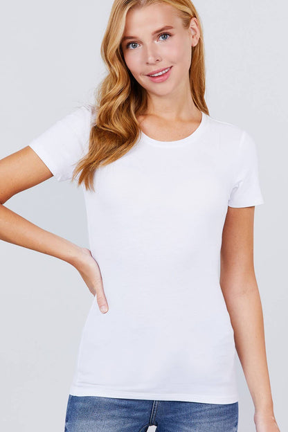 `.FITTED SHORT SLEEVE CREW NECK COTTON JERSEY TOP