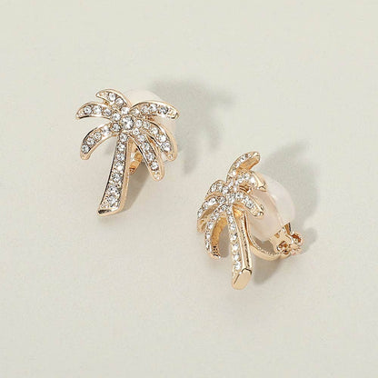 Rhinestone Pave Palm Tree Clip On Earrings
