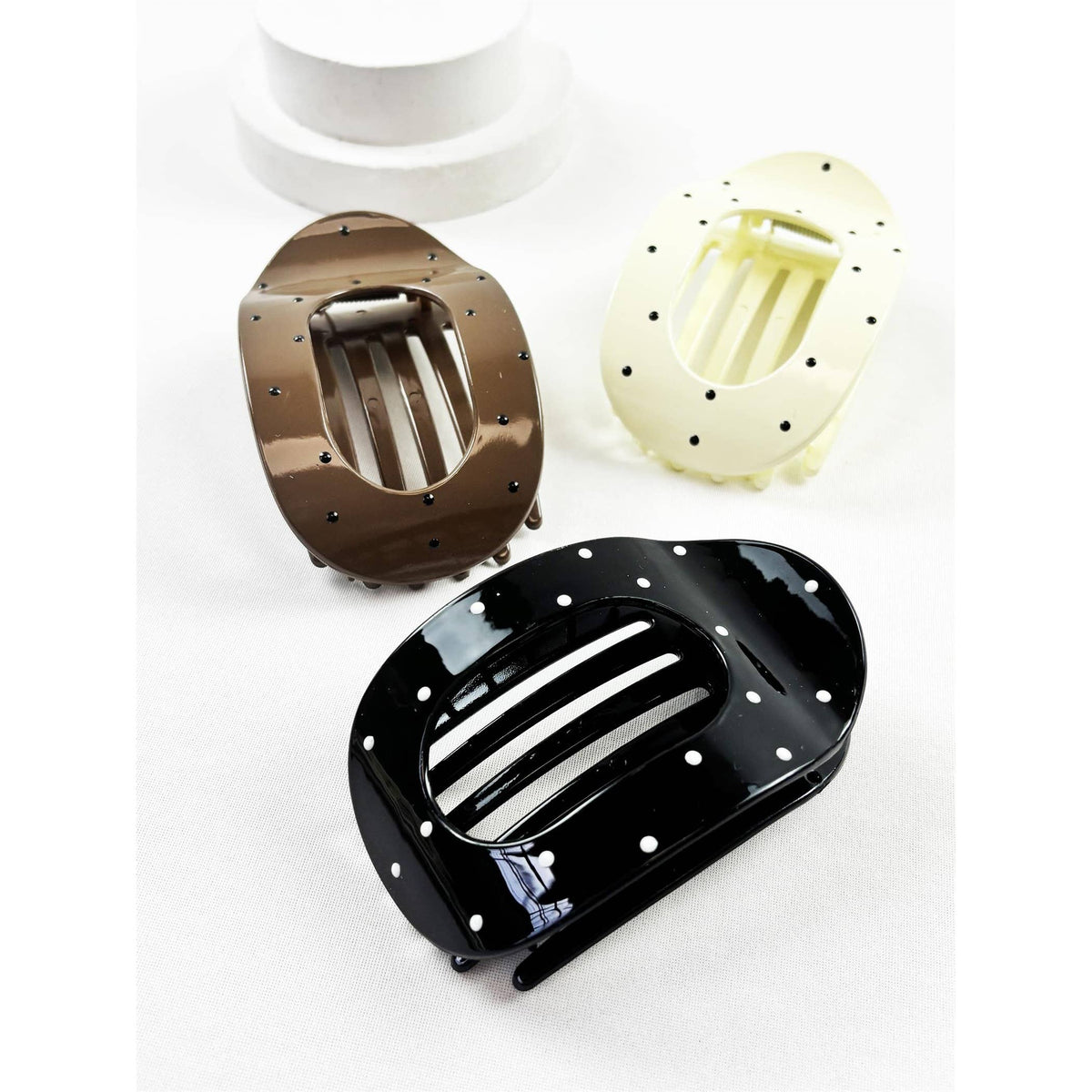 Polka Dot Oval Flat Hair Claw