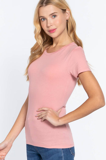 `.FITTED SHORT SLEEVE CREW NECK COTTON JERSEY TOP