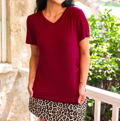 Jess Lea Basic Tee- Burgundy