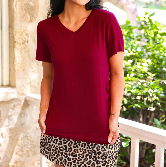 Jess Lea Basic Tee- Burgundy