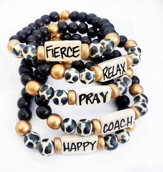 Affirmation Word Beaded Bracelets Inspirational - Black and White