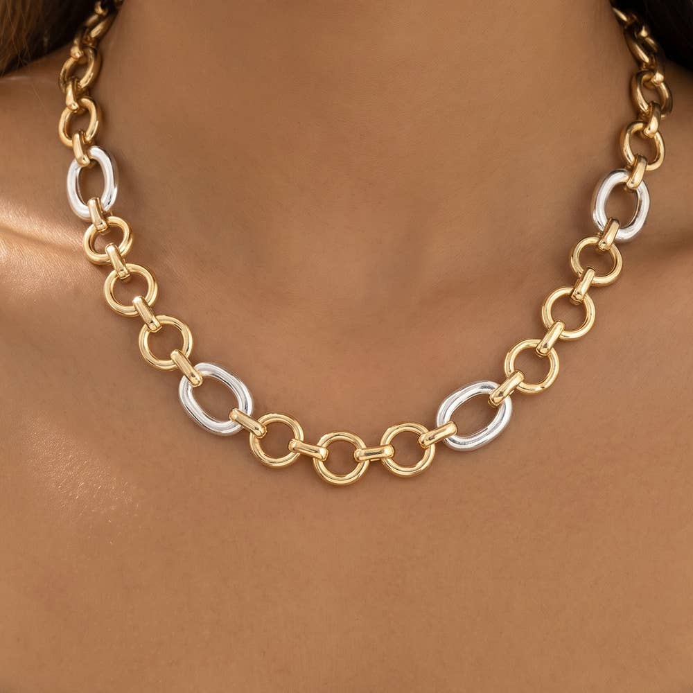 Two Tone Circle Link Chain Necklace