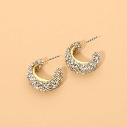Rhinestone Studded Chunky Hoop Earrings