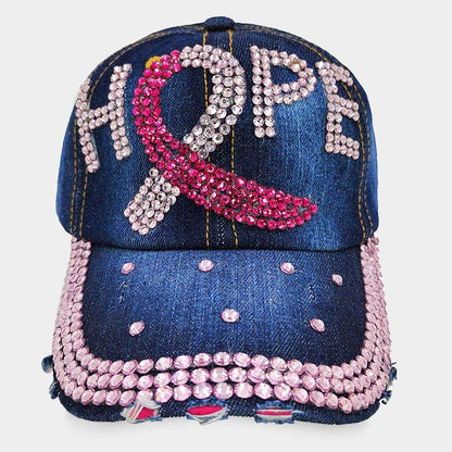 Hope- Bling Pink Ribbon Baseball Cap